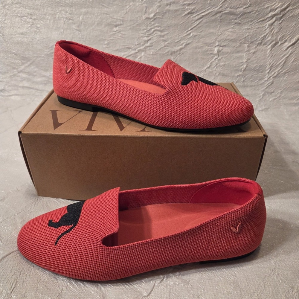 VIVAIA Audrey Multi Coral Dachshund Dog Knit Flats Loafers EU 38.5 US 7.5 - Picture 9 of 12